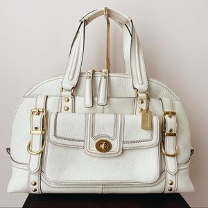 Coach Jumbo Ivory Leather Satchel w/ Gold Hardware